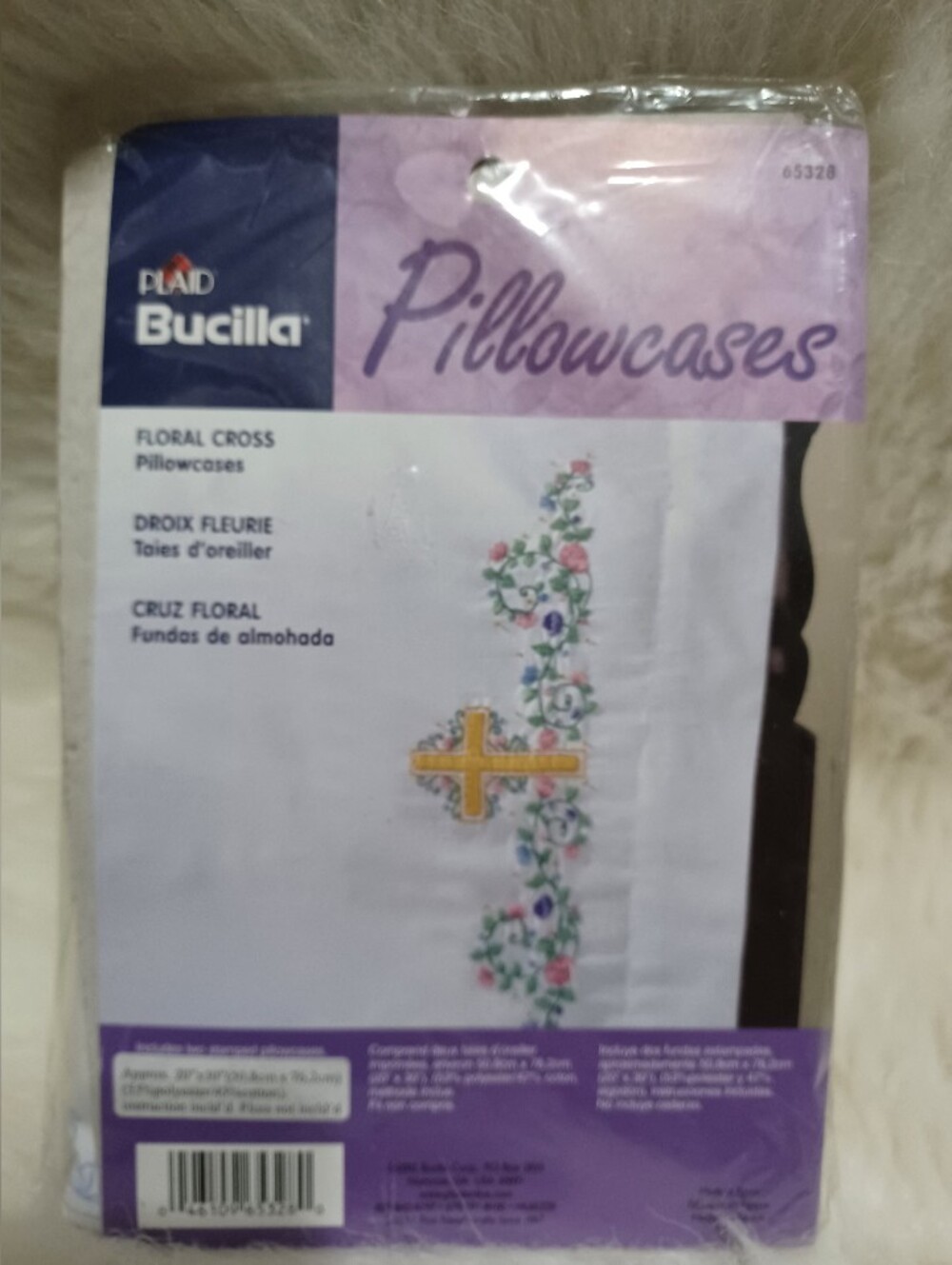 Bucilla Floral Cross Pillowcases in White with Gold Accent